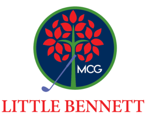 Logo featuring a tree with red leaves and a golf club, labeled 'Little Bennett' and 'MCG'.