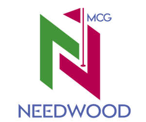 Logo featuring stylized letters 'N' and 'MCG' with a golf flag, representing Needwood.