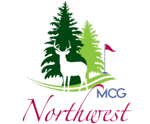 Logo featuring a deer, trees, and a golf flag with the text 'Northwest MCG'.