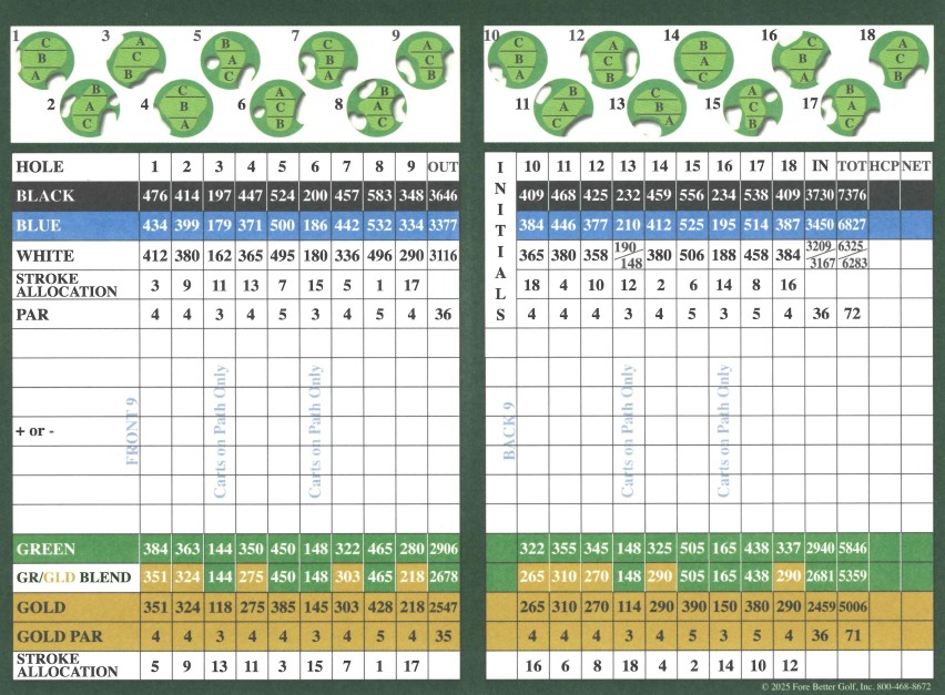 Northwest Scorecard featuring an 18 hole, par 71 course at 7376 yards.